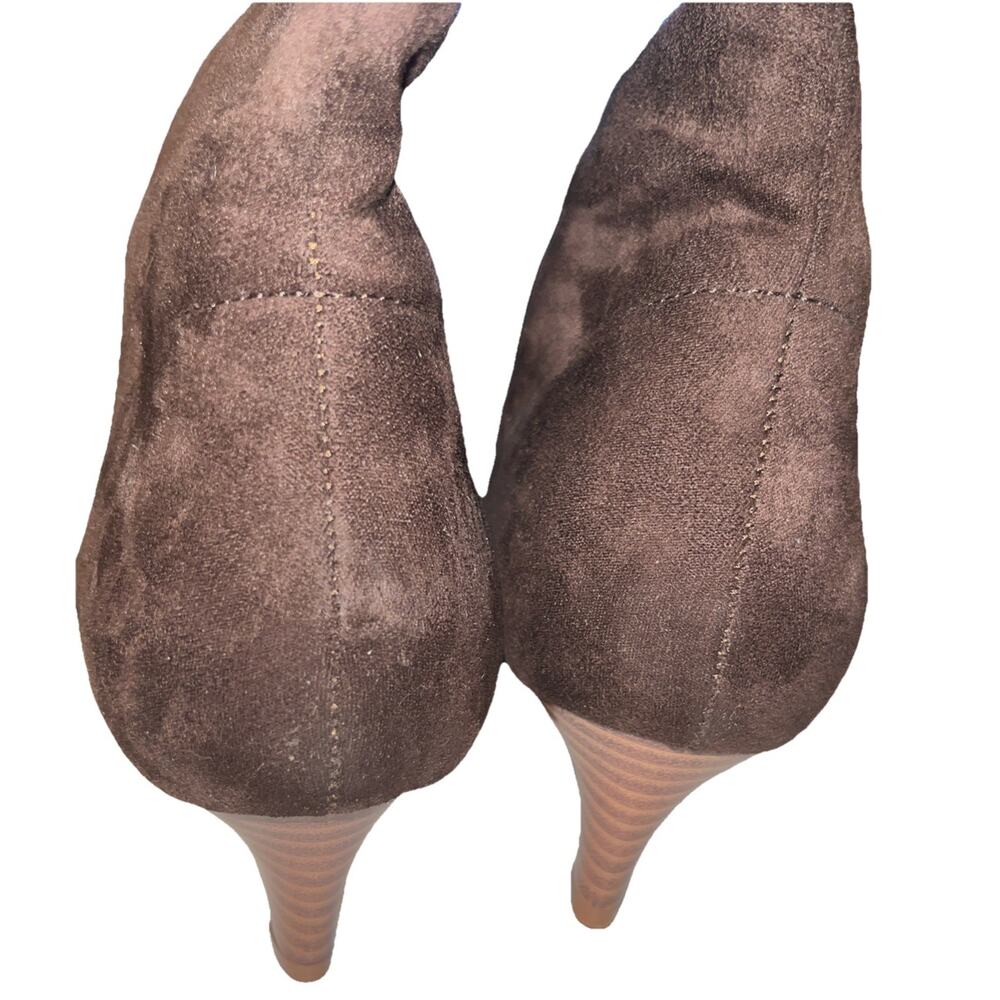 Coutgo Womens Knee High Boots Pointed Toe Kitten Heel Chocolate Size 8 - Picture 5 of 9